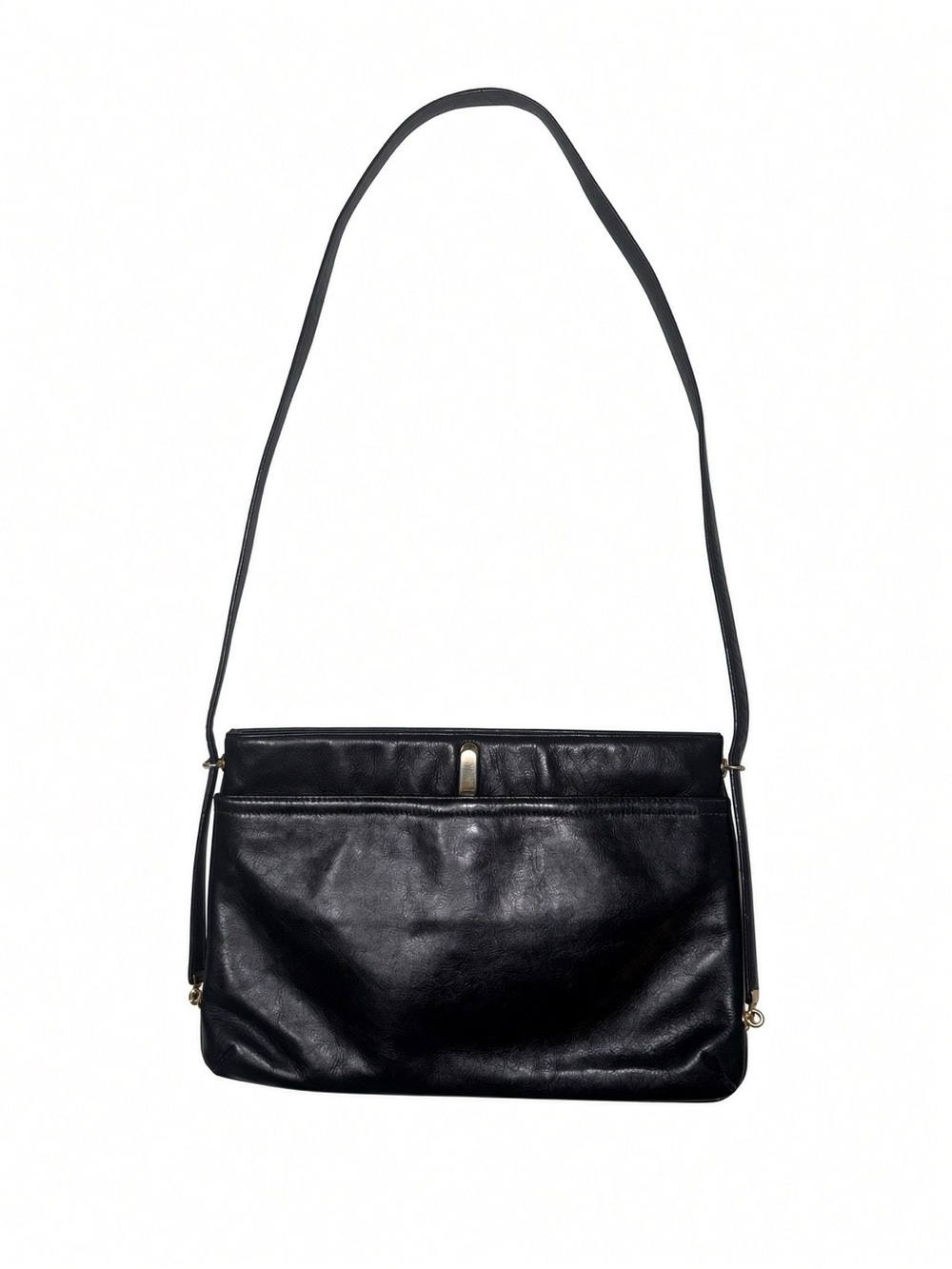 Vintage Susan Gail Black Genuine Leather Shoulder Bag Gold Clasp
